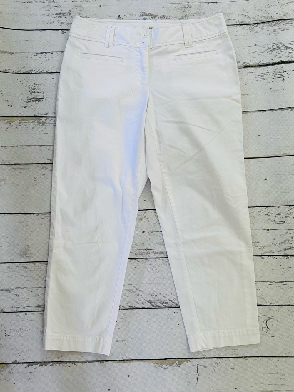 LOFT Women’s White High-Rise Ankle Pants 97% cotton Sz 4